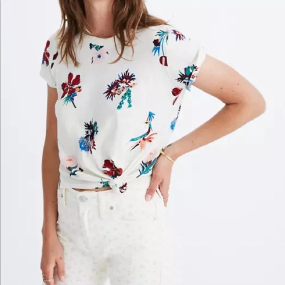 Madewell Short Sleeve Hawaiian Floral Front Tie-Knot Top